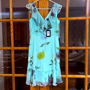 DKNY New V-neck Delicate Floral Ruffle Wrap Dress